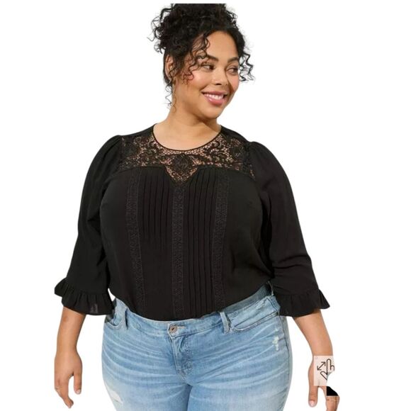 Torrid Nwt Washable Gauze Crochet Neck 3/4 Sleeve Blouse size 1 1x - Picture 1 of 9